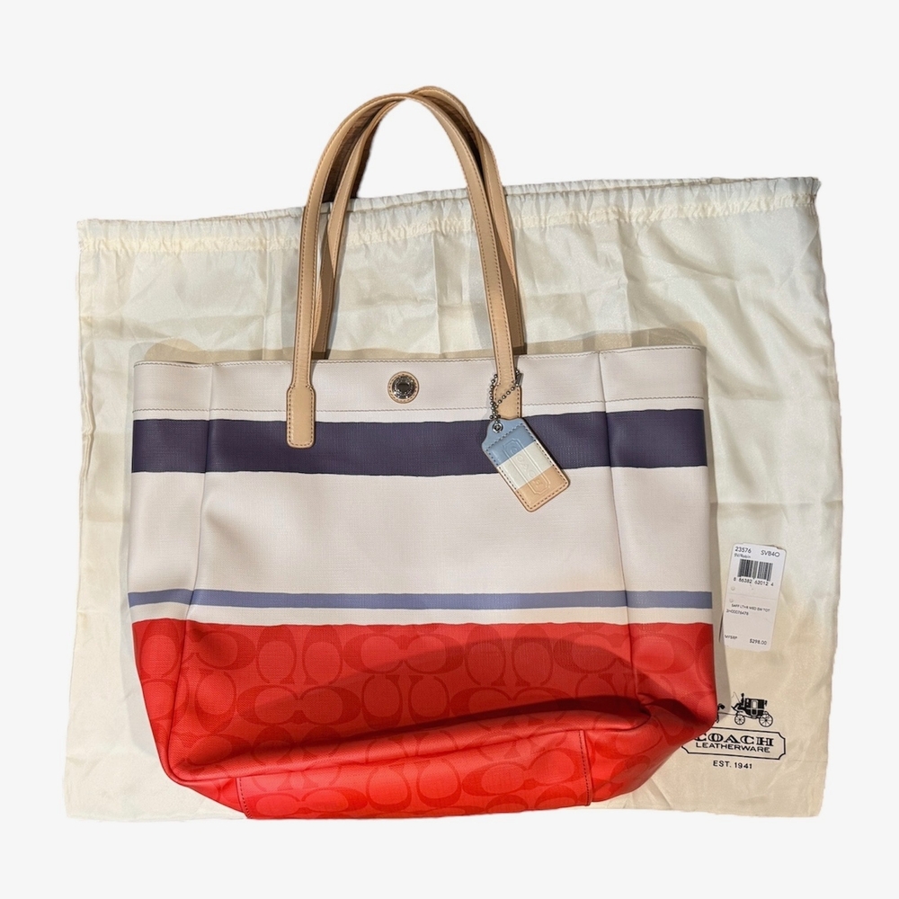 Coach Red and Blue Striped Tote Bag